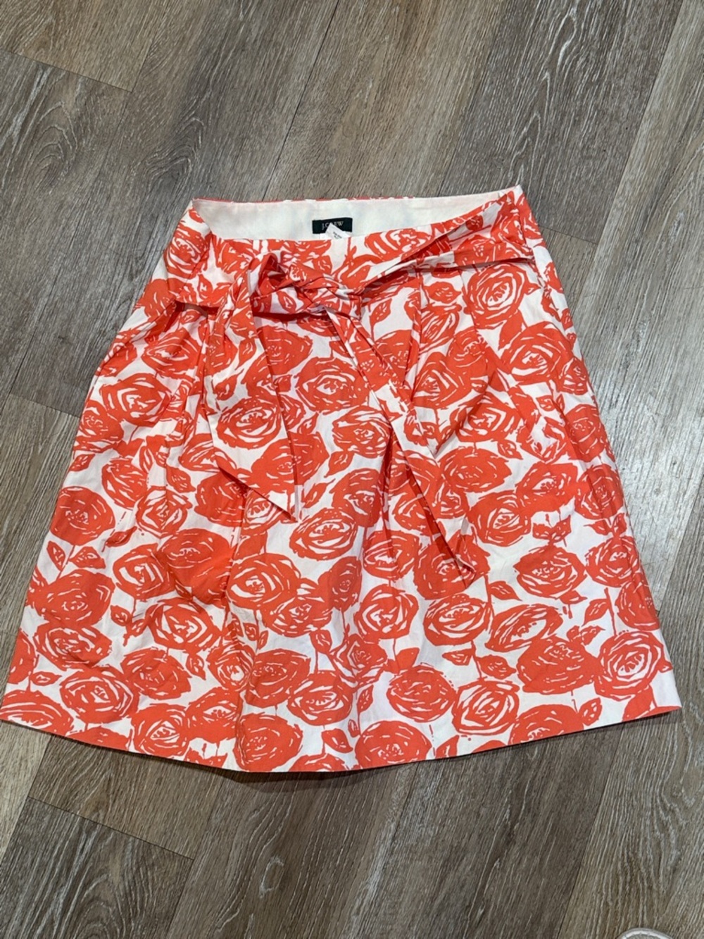 J. Crew Orange Floral Tie-Waist A-Line Skirt